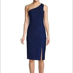 Vince Camuto One-Shoulder Navy Blue Midi Dress